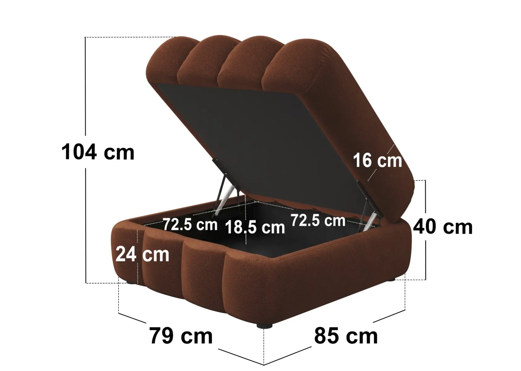 Dimensions diagram for SOLACE+CO Halle Ottoman Storage Footstool