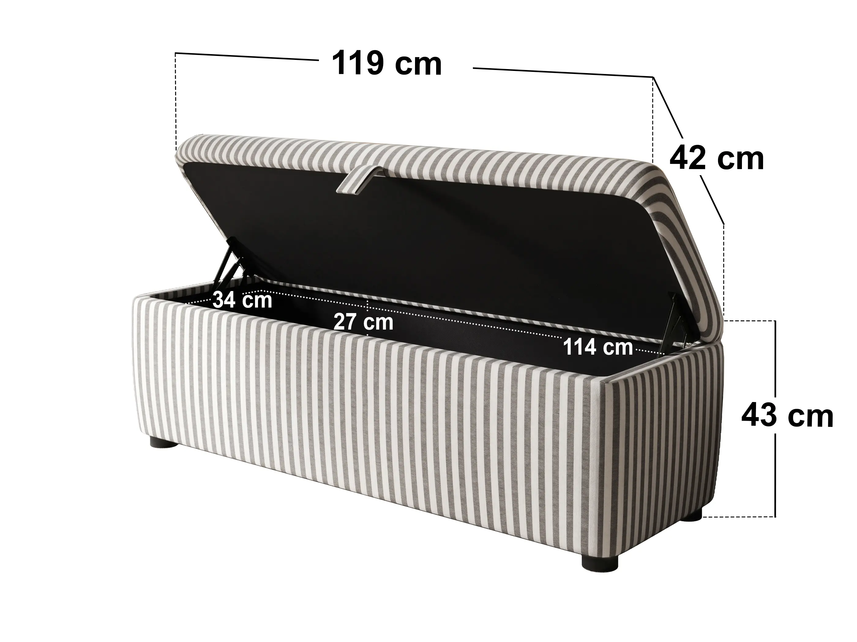 Dimensions diagram for SOLACE+CO Skylynn Ottoman Blanket Box Cream Striped Woven Fabric Cream & Brown