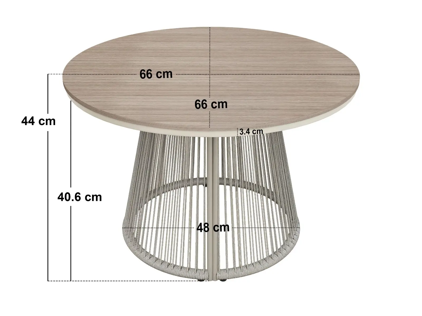 Dimensions diagram for SOLACE+CO Hana Table & Juno Swivel Chairs Garden Bistro Set Beige Rattan