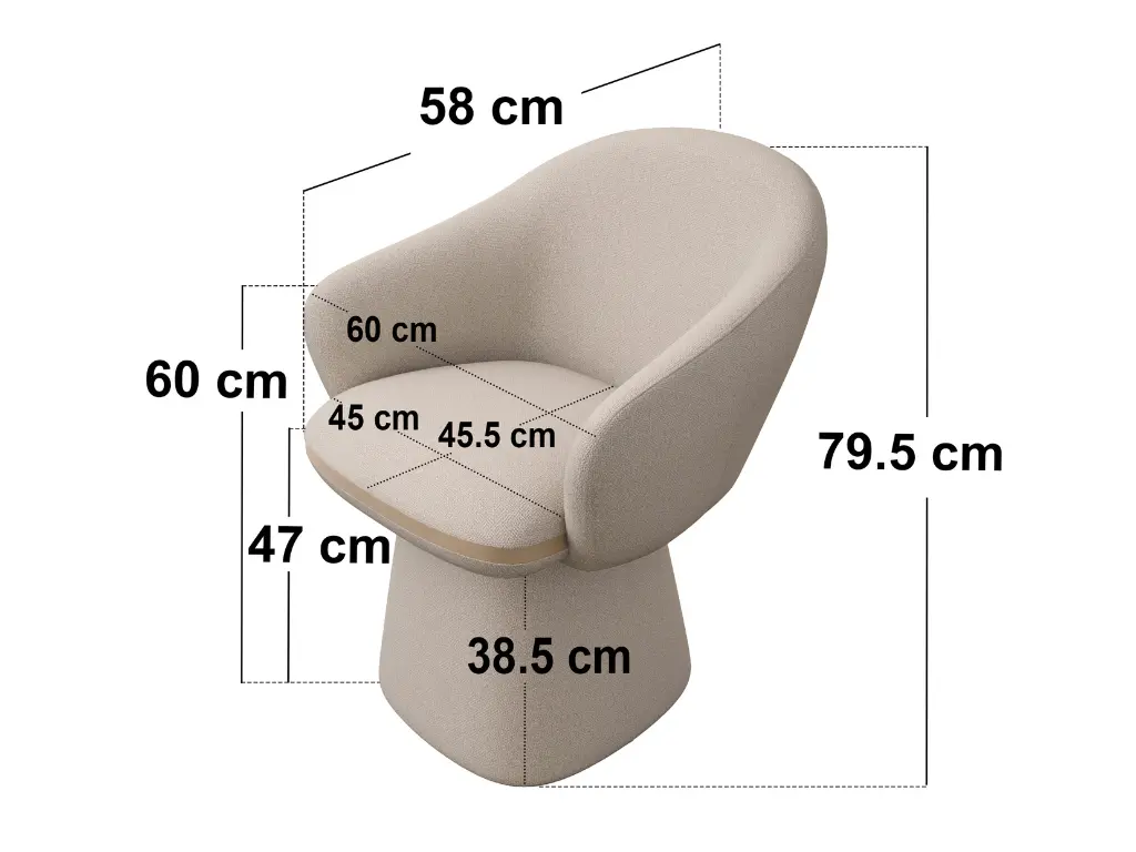 Dimensions diagram for SOLACE+CO Sylvia Set of 2 Curved Back Dining Chairs Beige