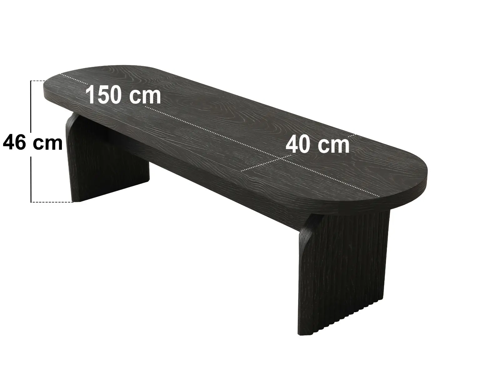 Dimensions diagram for SOLACE+CO Varm Wood Effect Ribbed Dining Bench Black
