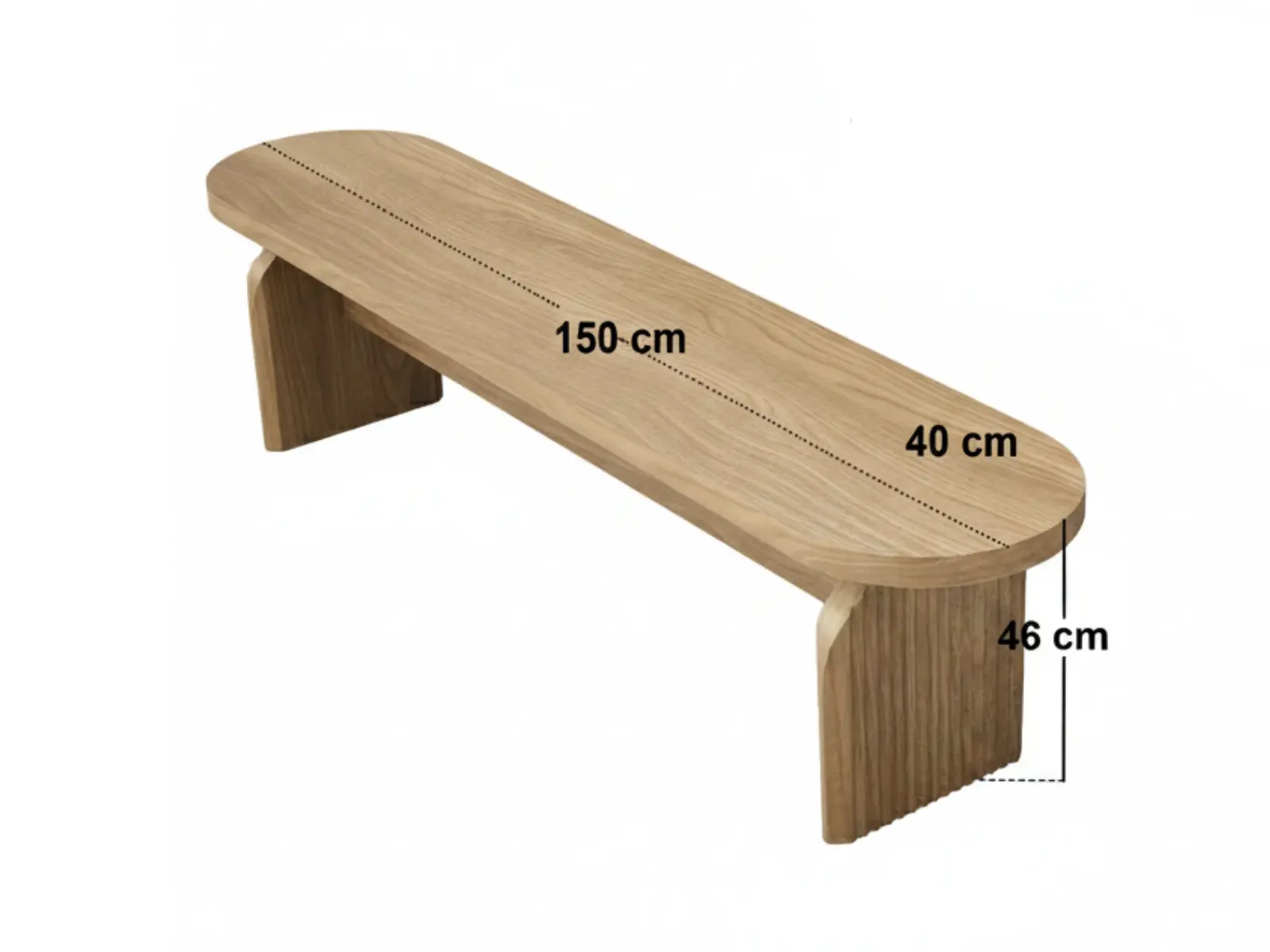 Dimensions diagram for SOLACE+CO Varm Wood Effect Ribbed Dining Bench