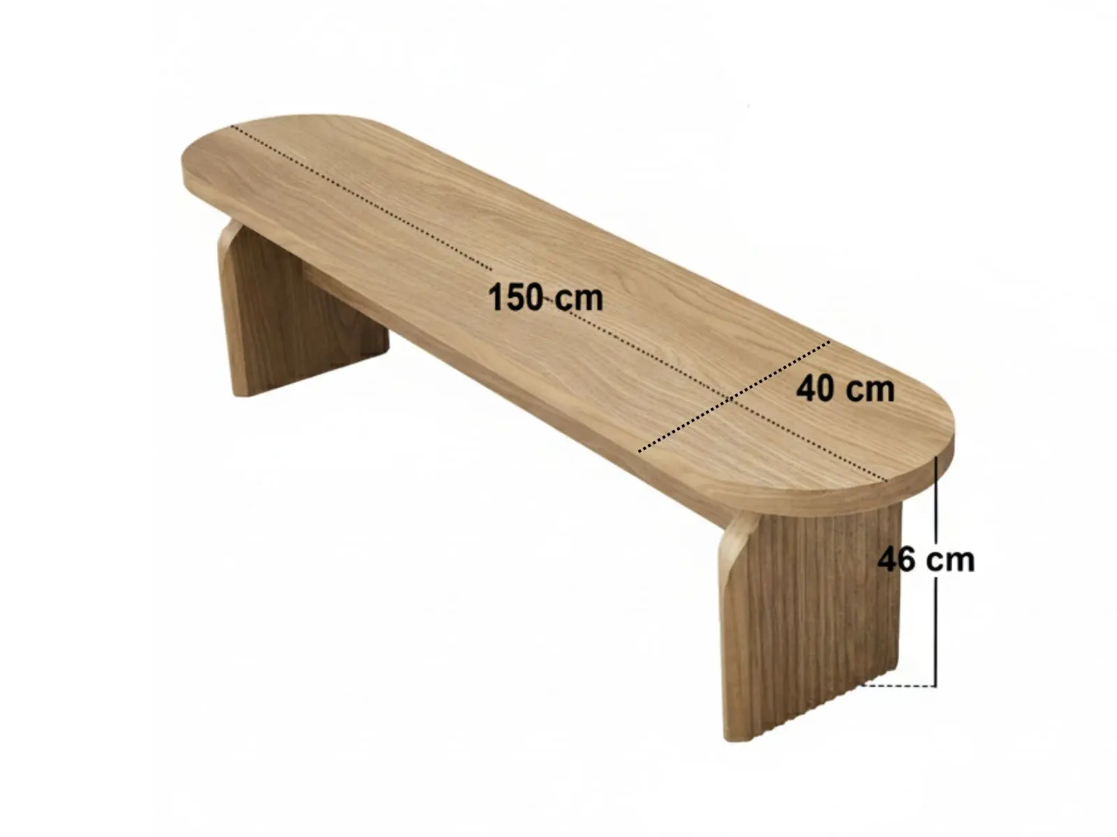Dimensions diagram for SOLACE+CO Varm Wood Effect Ribbed Dining Bench Oak