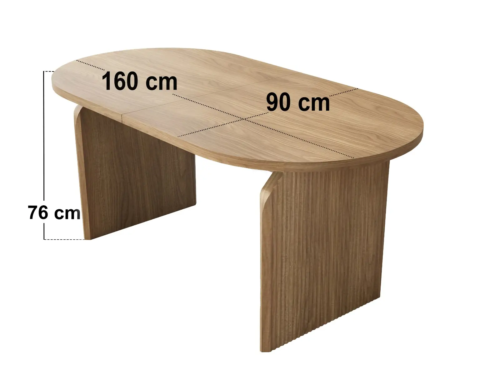 Dimensions diagram for SOLACE+CO Varm Oak Extendable Table with Bench & Aiko Chairs Dining Set