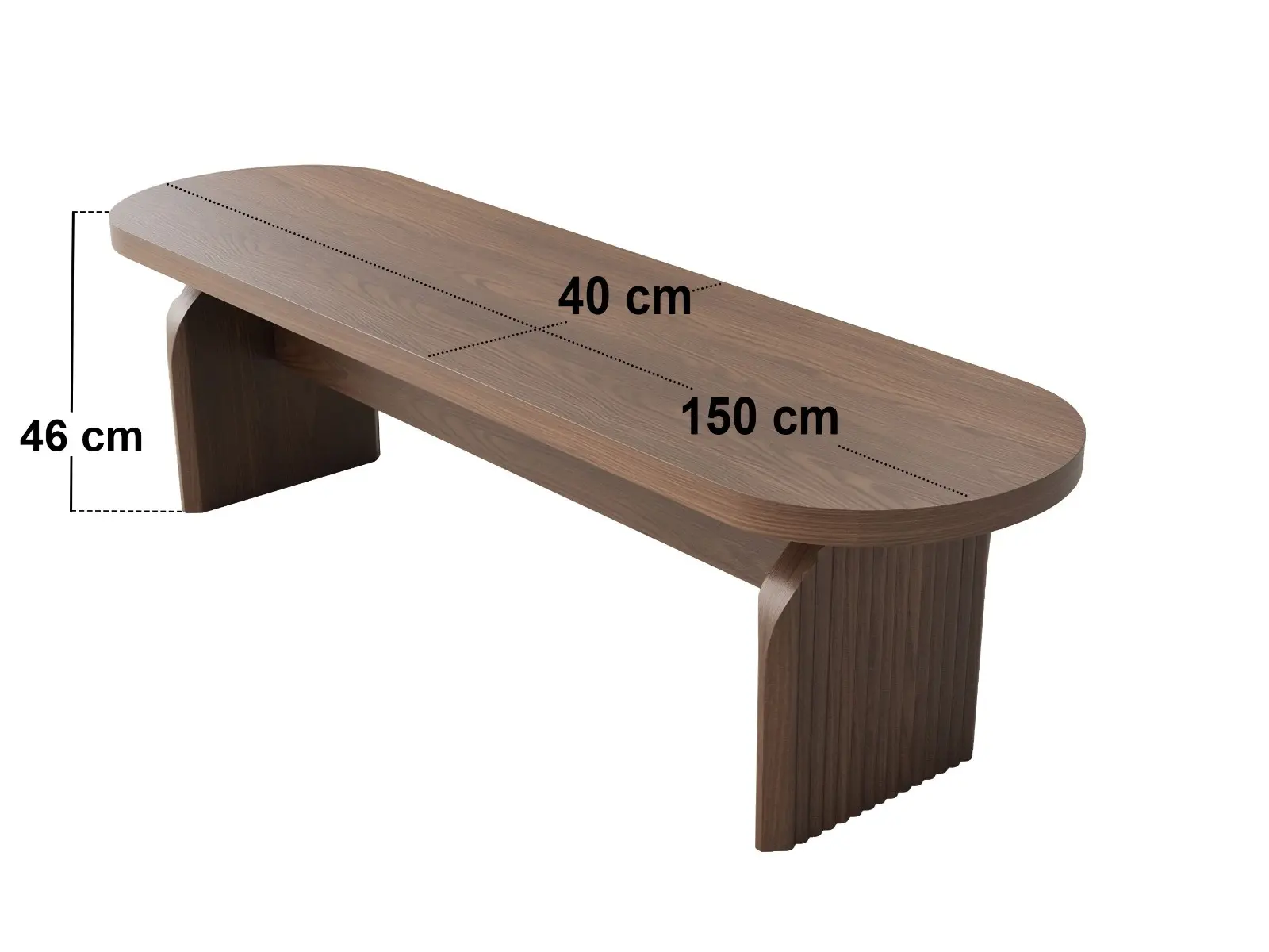 Dimensions diagram for SOLACE+CO Varm Wood Effect Ribbed Dining Bench Walnut