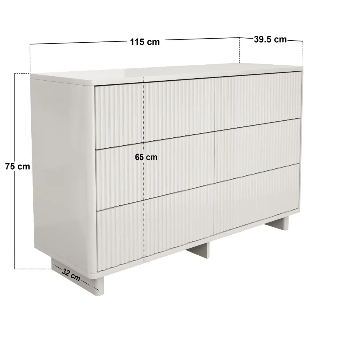 Dimensions diagram for SOLACE+CO Velmor Ribbed Chest of 6 Drawers White