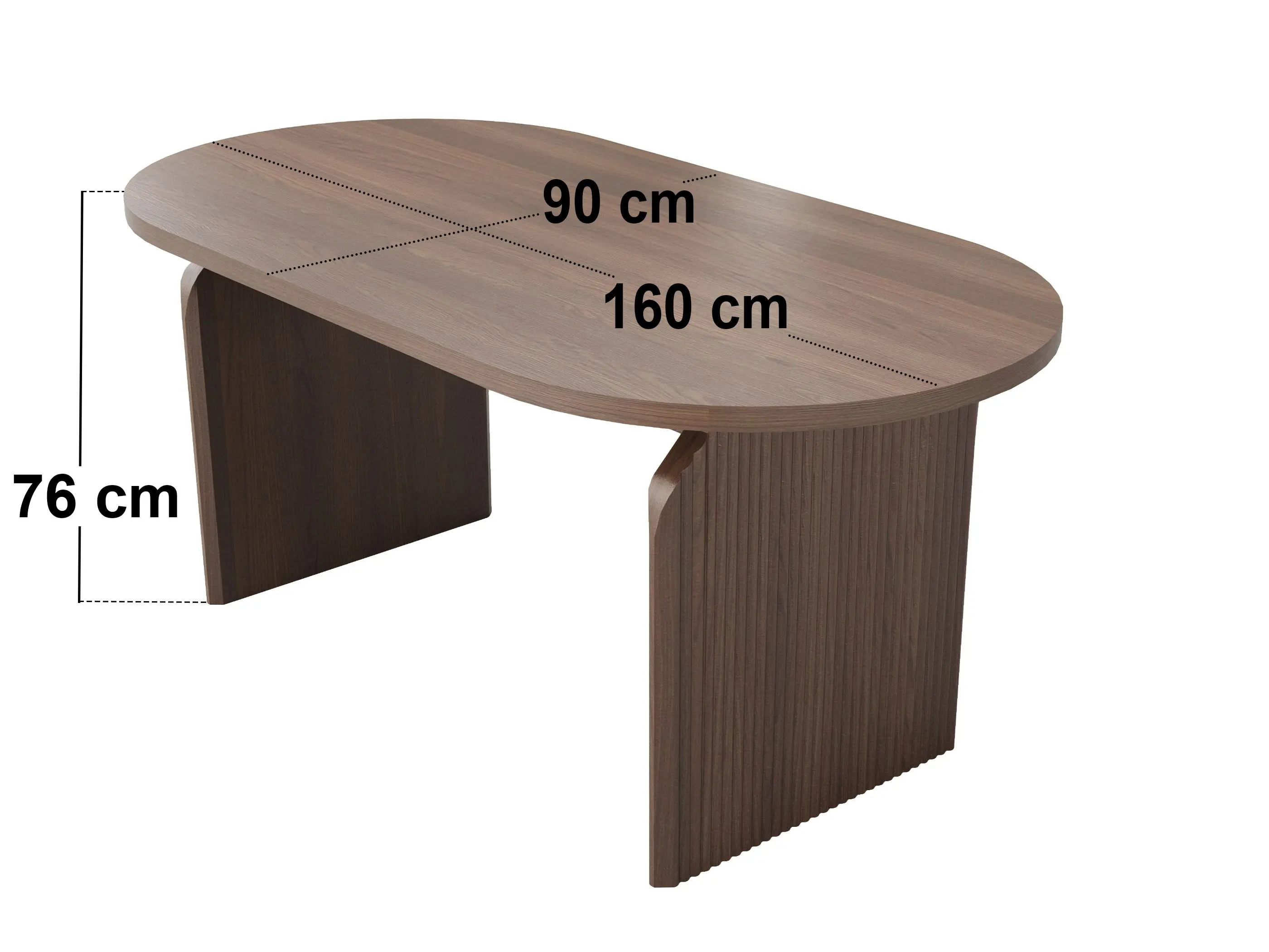 Dimensions diagram for SOLACE+CO Varm Walnut-Effect Ribbed Dining Table with White Aiko Chairs Set-Table + 4 Chairs