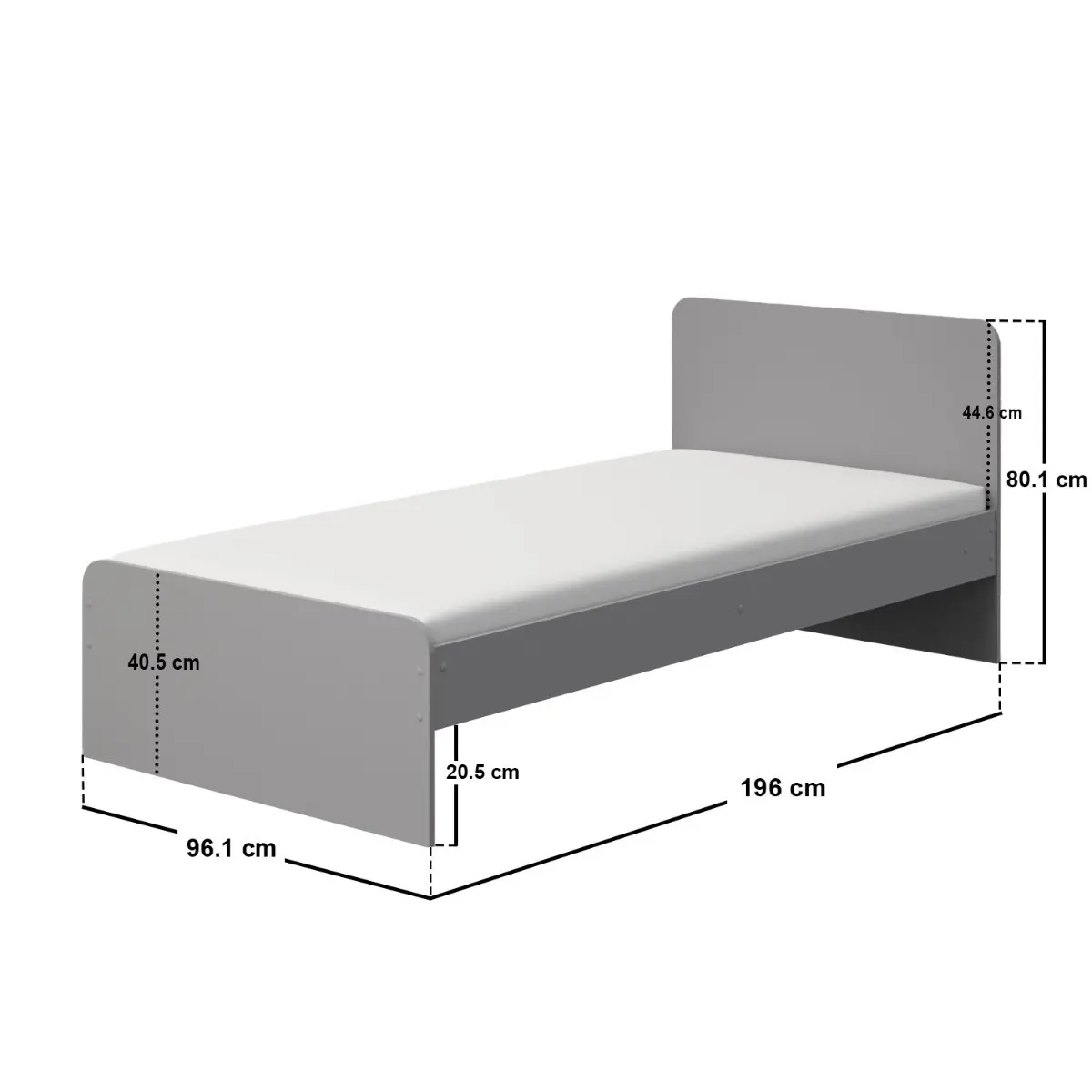 Dimensions diagram for Flair Wizard Single Bed Grey