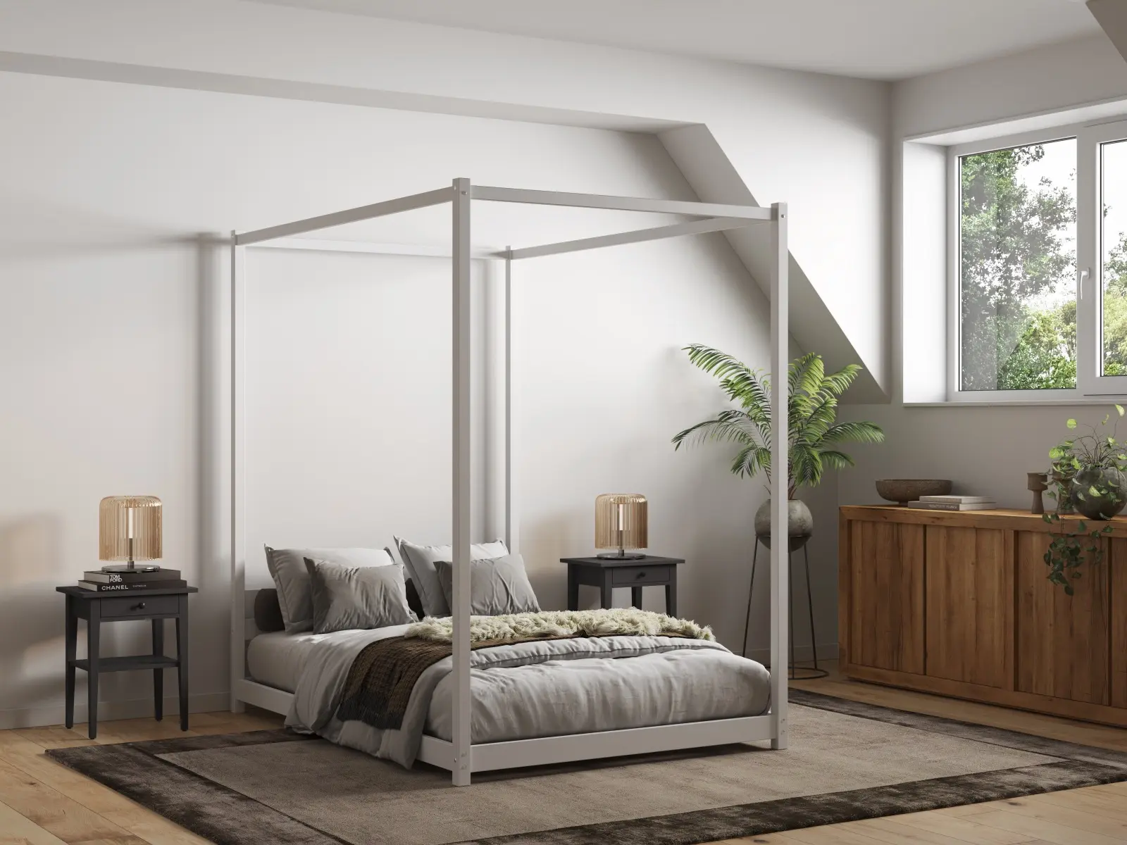 White 4 poster bed bed