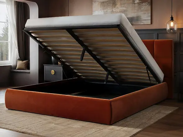 SOLACE+CO Mika Ottoman Bed Burnt Orange Velvet