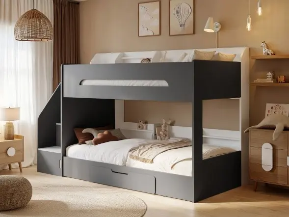 Flair Slick Staircase Bunk Bed with Storage White & Grey