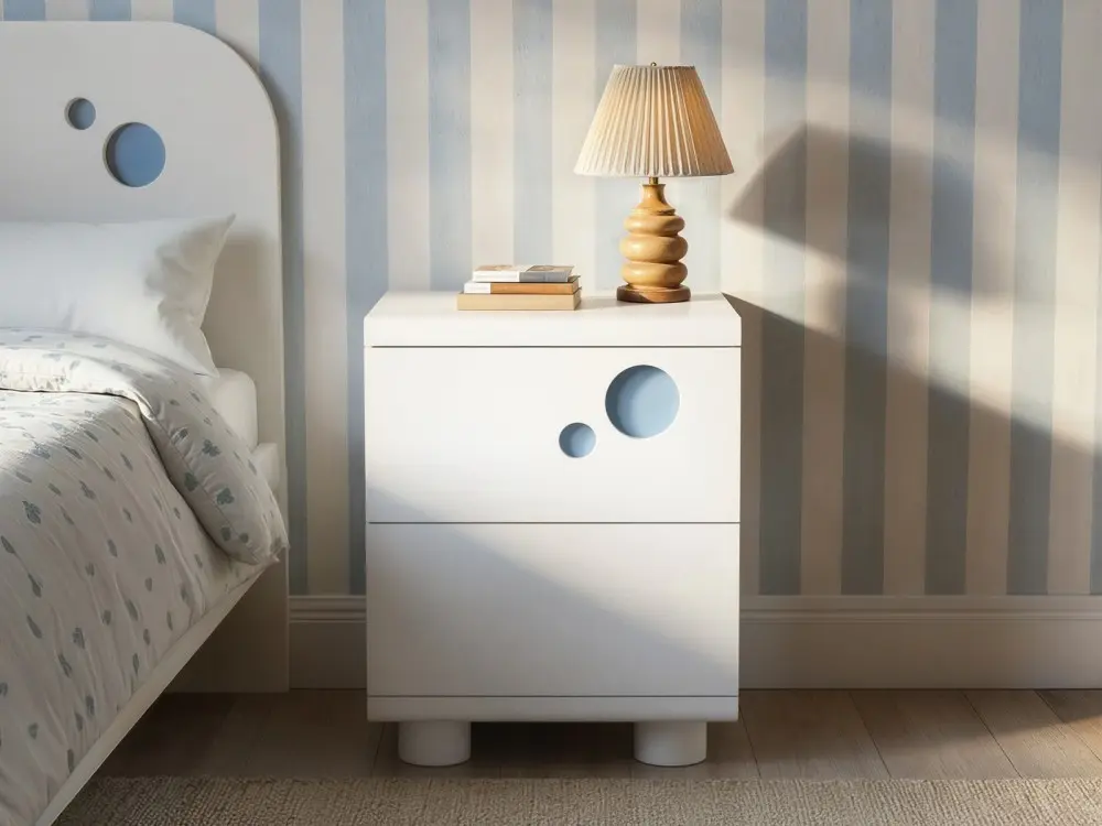 Flair Livana 2 Drawer Bedside Table White with Blue Accents