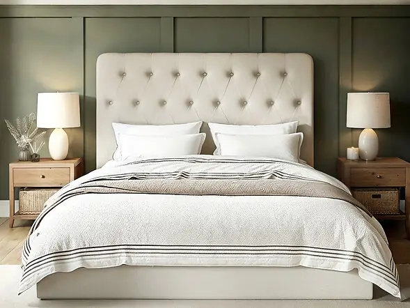 Flair Marley Buttoned Headboard Ottoman Bed Beige Linen
