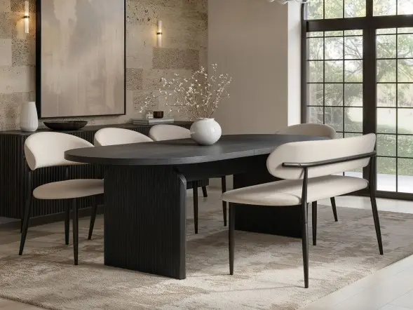 SOLACE+CO Varm & Cyra Dining Set with Extending Table, Chenille Chairs & Bench