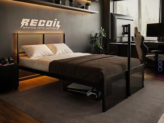 Recoil Kage Metal TV Bed with Storage & LED Black