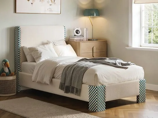Flair Eleanor Single Upholstered Bed Beige & Green