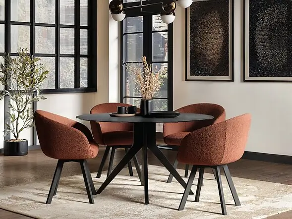 SOLACE+CO Emil Round Mottled Glass Dining Table with Vito Chairs Set of 4