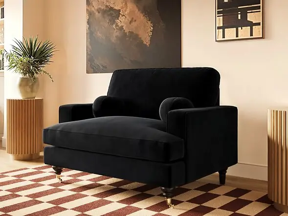 SOLACE+CO Addison Loveseat with Caster Legs Black Velvet