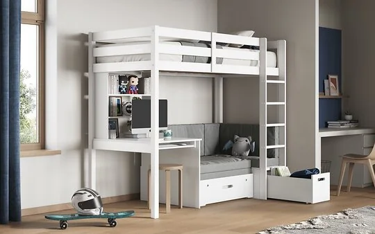 Noomi Eino White Highsleeper With Futon Sofa And Desk (FSC-Certified)