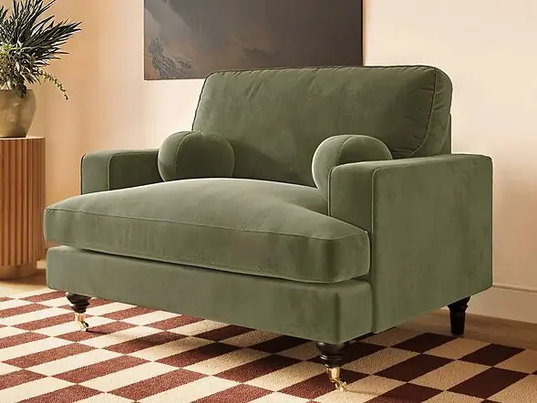 SOLACE+CO Addison Loveseat with Caster Legs Khaki Green Velvet