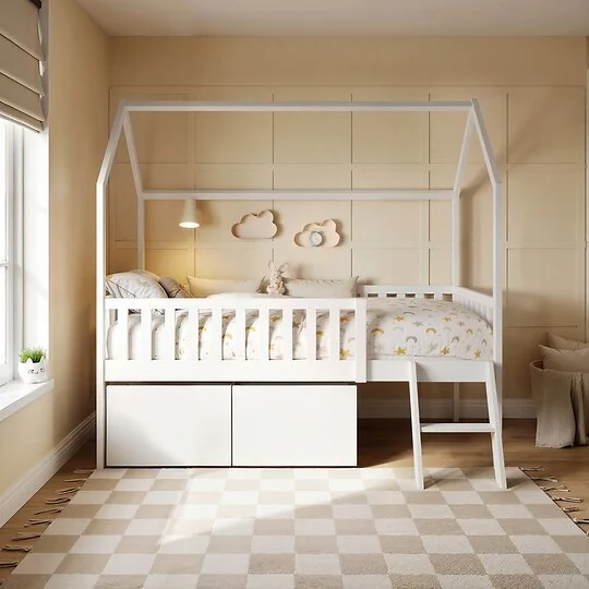 Flair Explorer single mid sleeper house bed with toy box