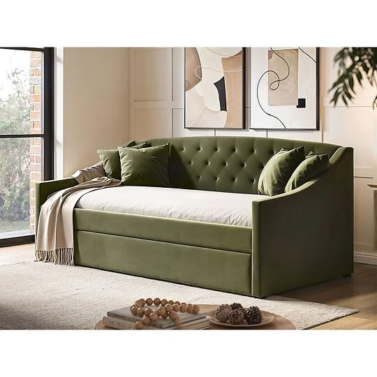 Flair Aurora daybed with trundle in khaki green velvet