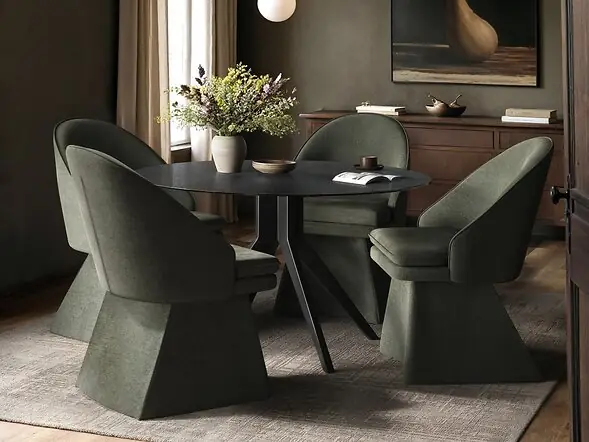 SOLACE+CO Emil Round Mottled Glass Dining Table with Aiko Chairs Set of 4
