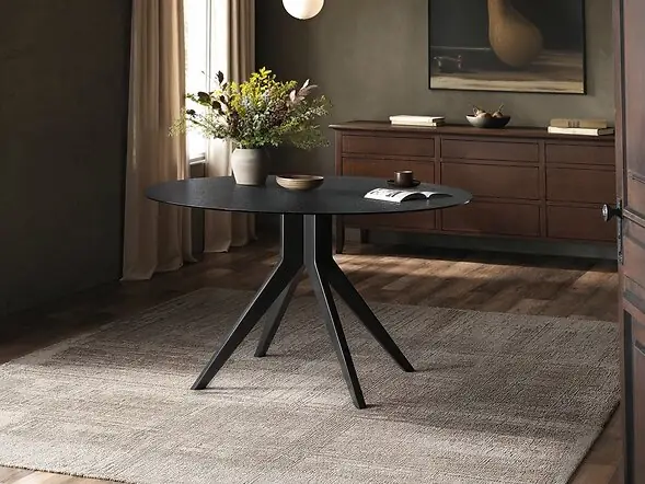 SOLACE+CO Emil Round Mottled Glass Dining Table with Kora Chairs Set of 4