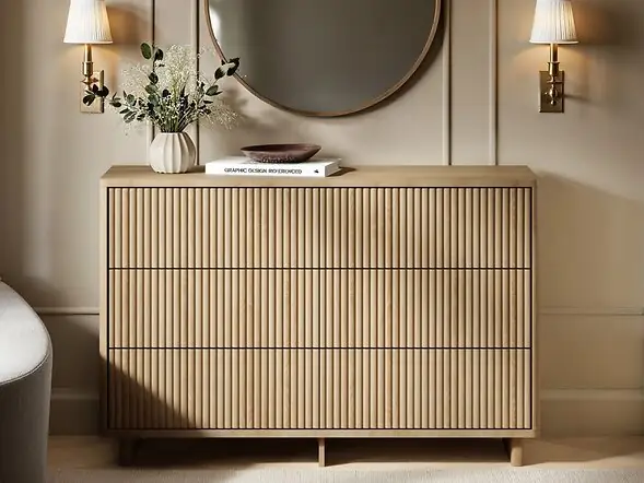 SOLACE+CO Velmor Ribbed Chest of 6 Drawers Oak