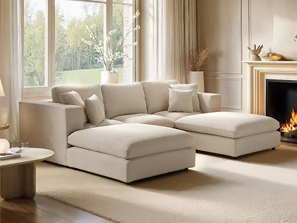 SOLACE+CO Asher U Shape Corner Sofa Bundle Beige Boucle