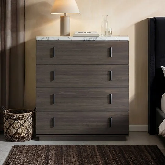 SOLACE+CO Marcel walnut chest of drawers with marble effect top