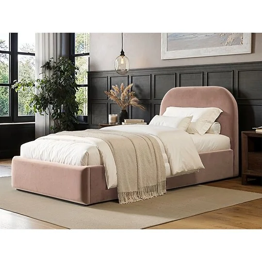 Flair Alba Single Ottoman Storage Bed in velvet with curved headboard