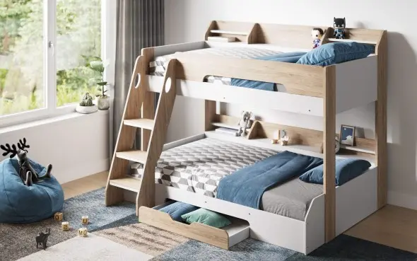 Flair Flick Triple Storage Bunk Bed White & Oak
