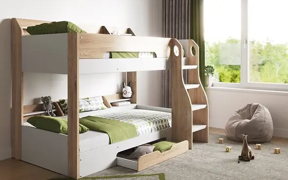 Flair Flick Bunk Bed Oak With Shelves And Drawer