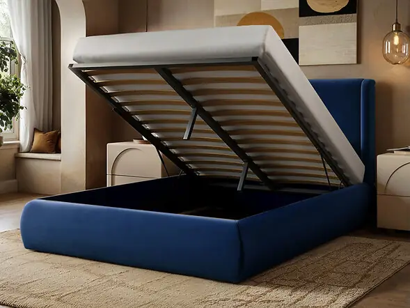 SOLACE+CO Monte Midnight Velvet Winged Button Headboard Ottoman Bed