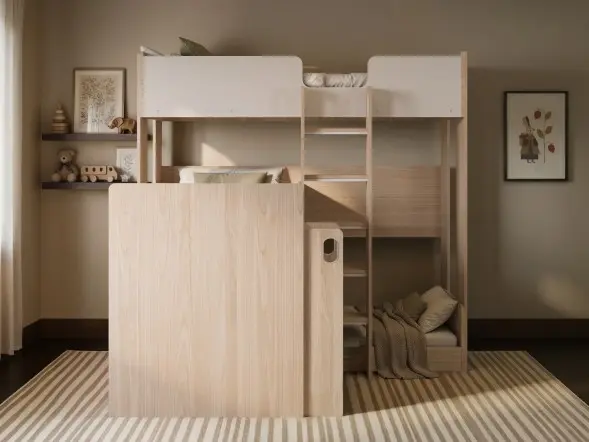 Flair Bode L-Shaped Triple Bunk Bed with Storage Shelves