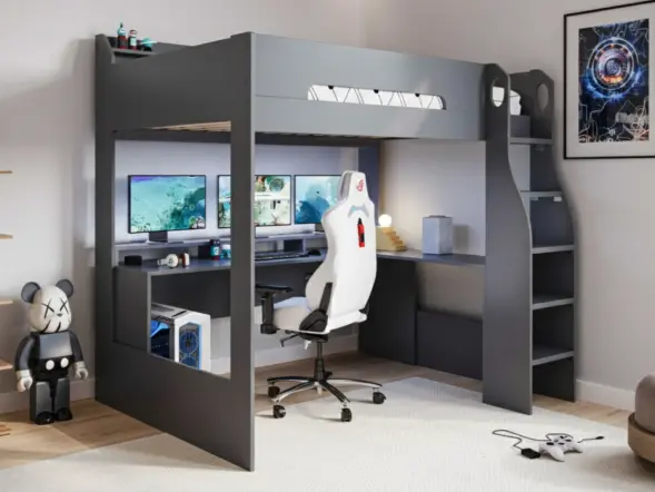 Flair Skyhigh Gaming High Sleeper Bed with Desk Anthracite