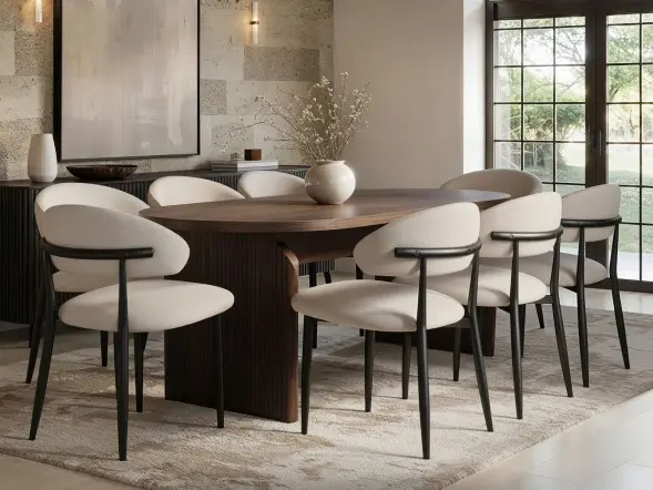 SOLACE+CO Varm & Cyra Dining Table Set with Beige Chenille Chairs