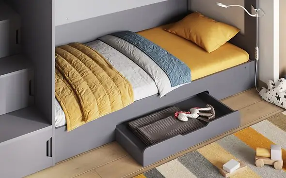 Flair Slick Staircase Bunk Bed Grey With Storage
