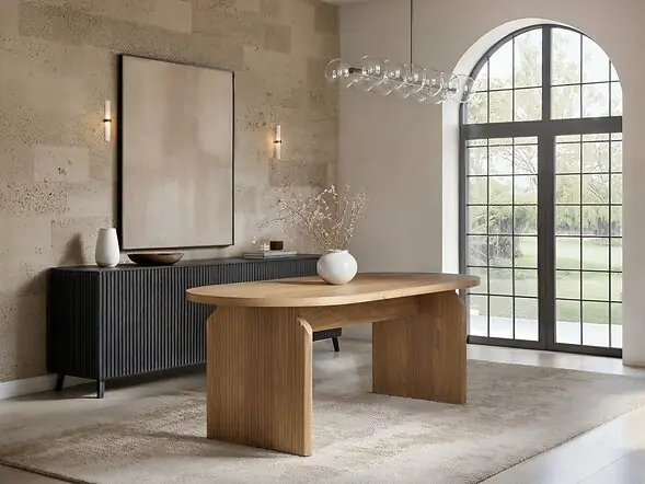 SOLACE+CO Varm Ribbed Oval Dining Table with Bench & Eira Chairs Set
