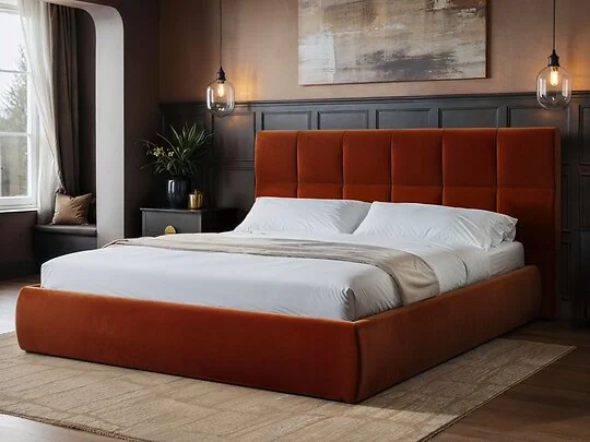 SOLACE+CO Mika burnt orange velvet ottoman bed