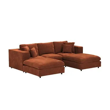 SOLACE+CO Asher U Shape Corner Sofa Bundle Burnt Orange Chenille
