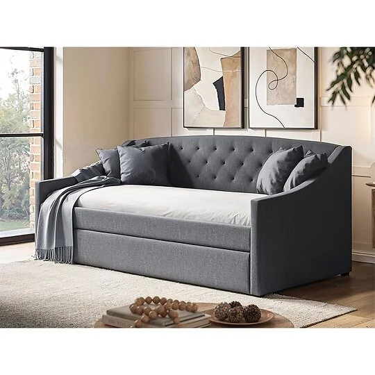 Flair Aurora grey buttoned daybed with trundle