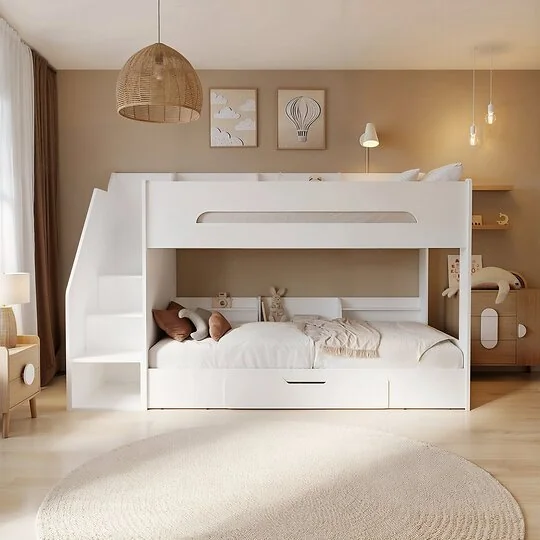 Flair Slick staircase bunk bed with storage in white