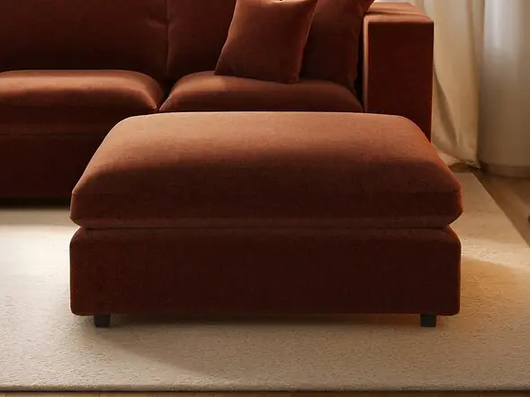 SOLACE+CO Asher 3 Seater Sofa with Reversible Footstool Burnt Orange Chenille