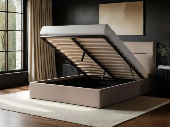 SOLACE+CO Nela Ottoman Bed Woven Fabric Beige