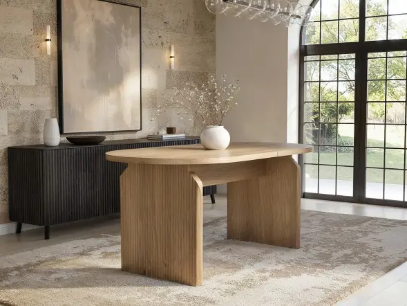 SOLACE+CO Varm Oak Extendable Table with Bench & Aiko Chairs Dining Set