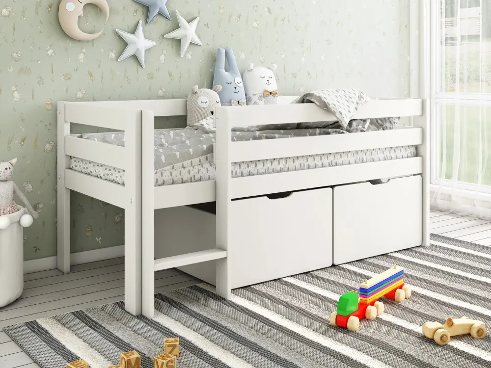 Noomi Shorty Midsleeper With Crate Drawer Set White (FSC-Certified)
