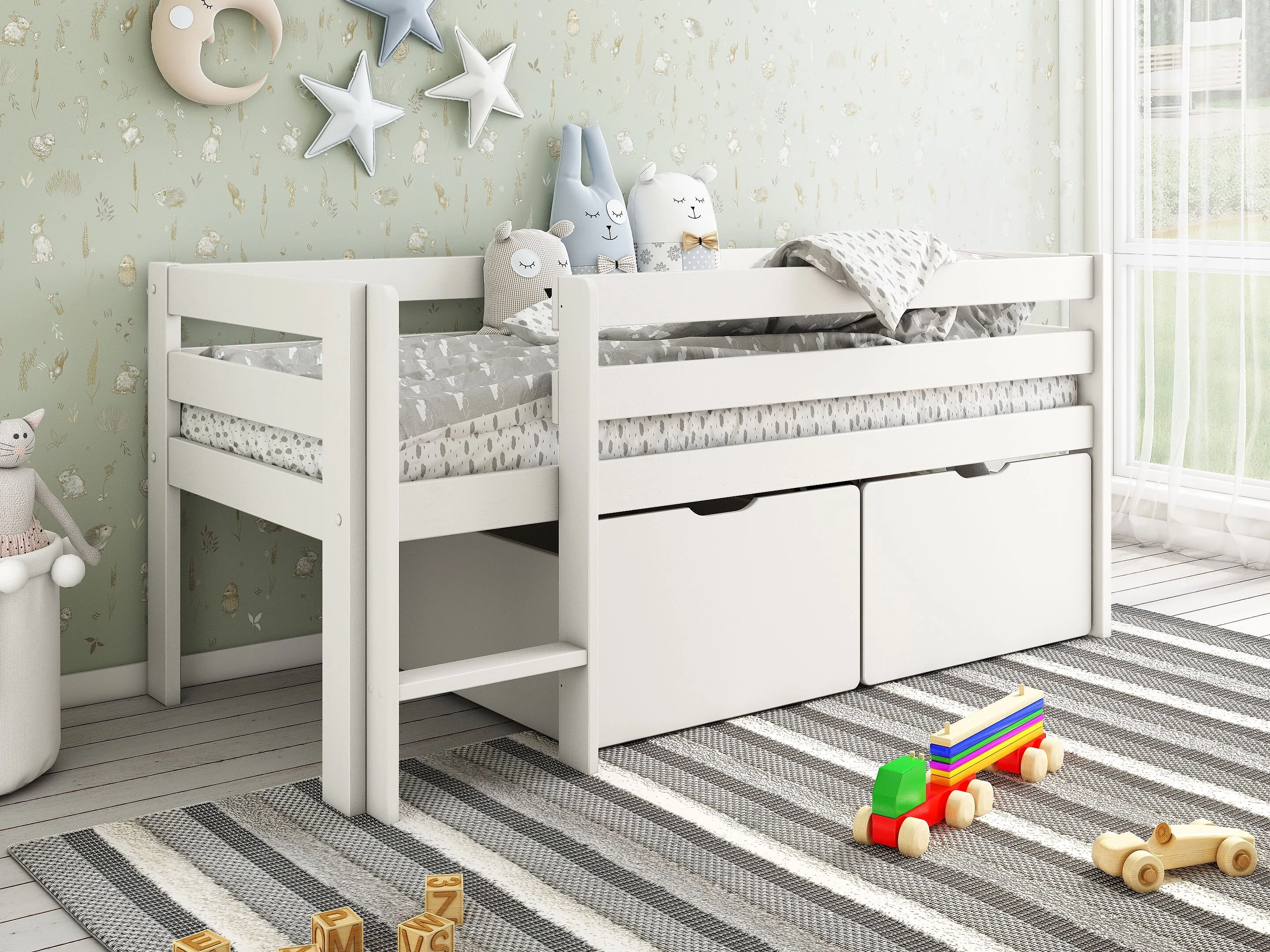 Noomi Shorty Midsleeper With Crate Drawer Set White (FSC-Certified)
