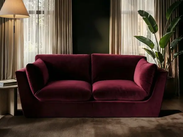 3 seater velvet sofa with minimalist design and deep cushioned seating
